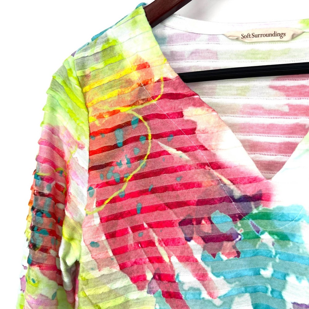 Soft Surroundings Size Small Neon Rainbow Summer Blouse Shirt Top Beach - Picture 3 of 6
